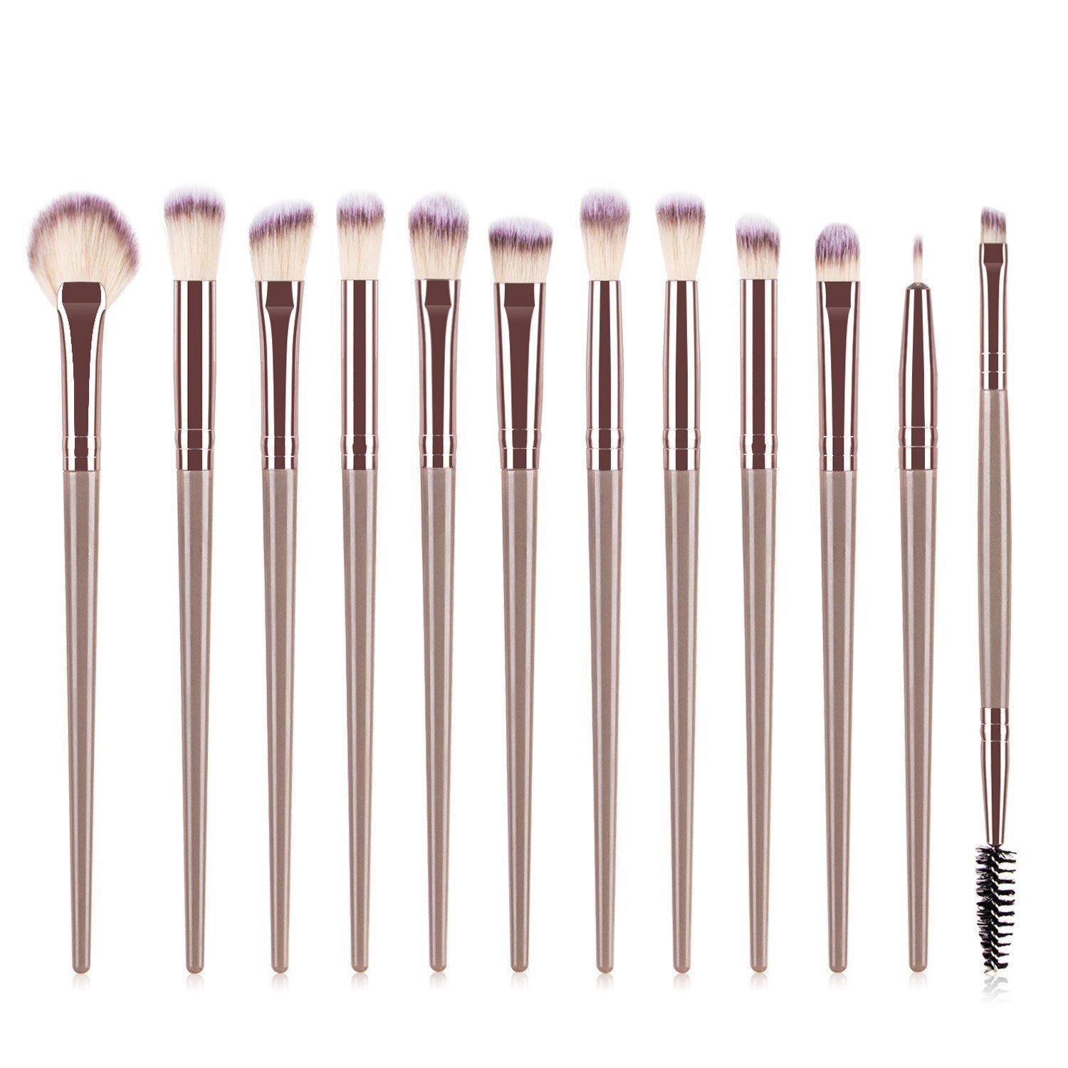 HKM-787603 12-Piece Nylon Makeup Brush Set with Long Plastic Handles for Precision Application