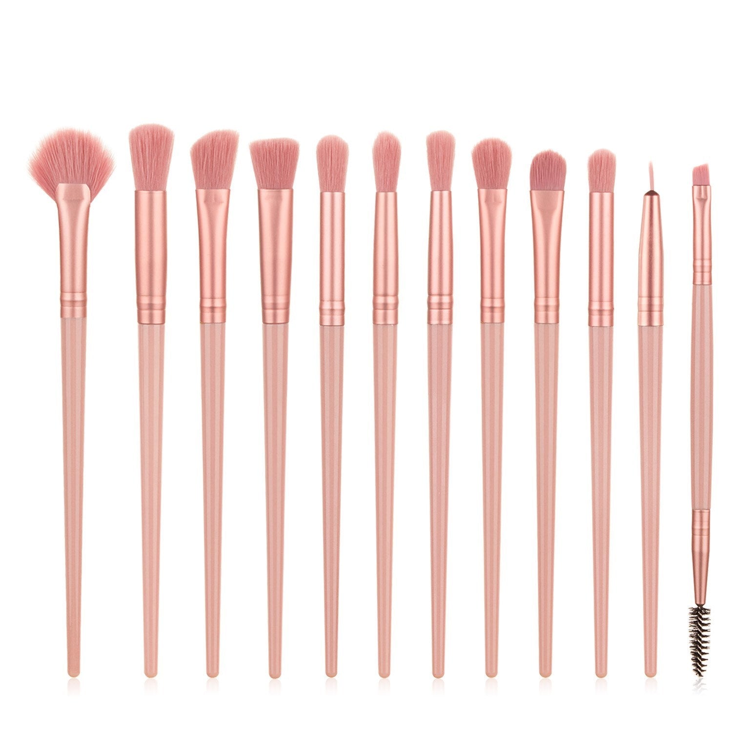 HKM-787603 12-Piece Nylon Makeup Brush Set with Long Plastic Handles for Precision Application