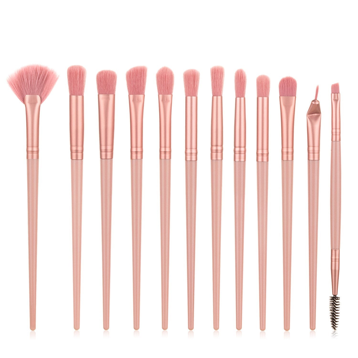 HKM-787603 12-Piece Nylon Makeup Brush Set with Long Plastic Handles for Precision Application