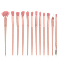 HKM-787603 12-Piece Nylon Makeup Brush Set with Long Plastic Handles for Precision Application