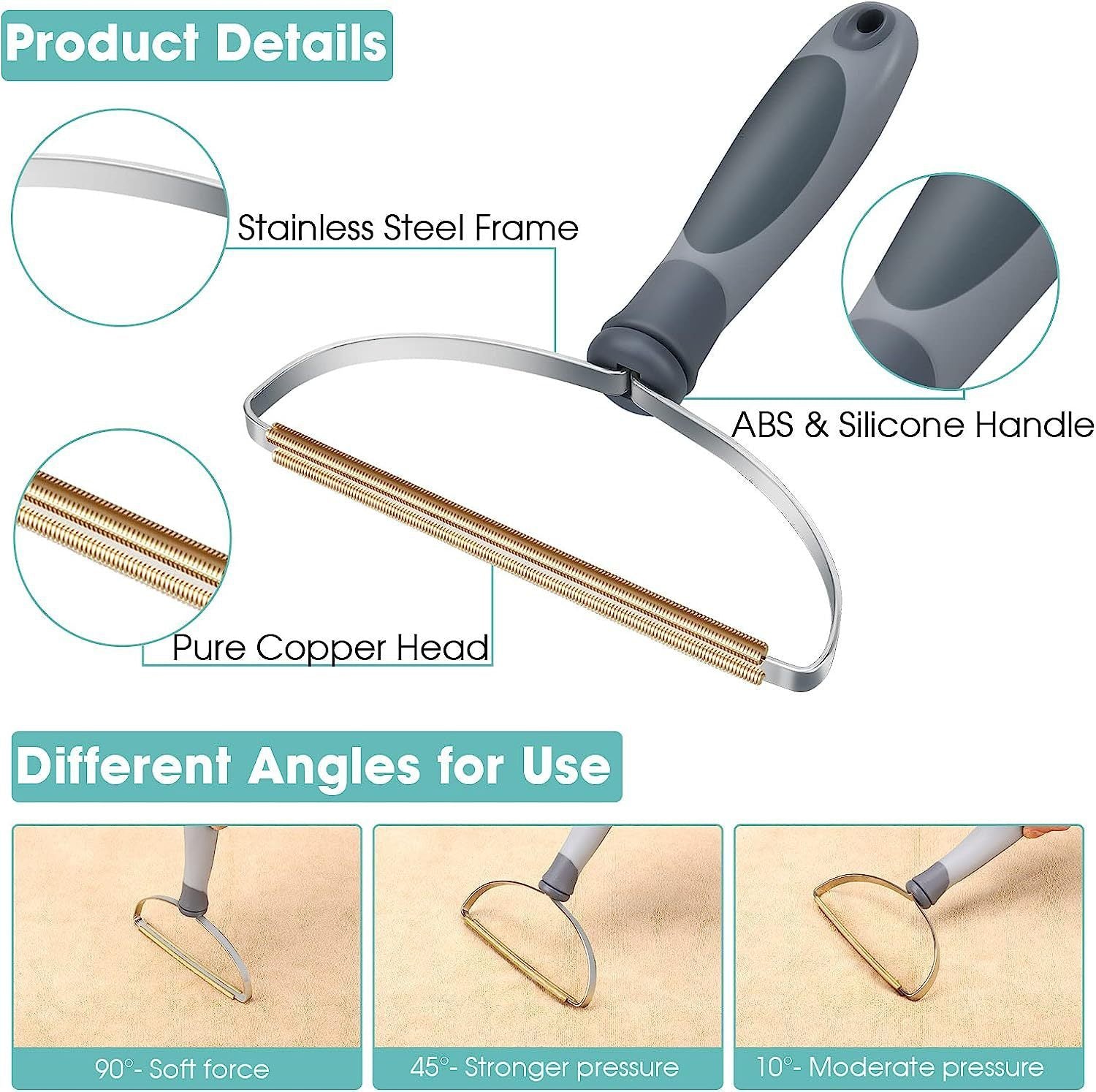 HKM-722899 Pet Hair Removal Tool for Carpets, Upholstery, and Furniture - Heavy-Duty Fuzz Remover with Copper and Stainless Steel Design