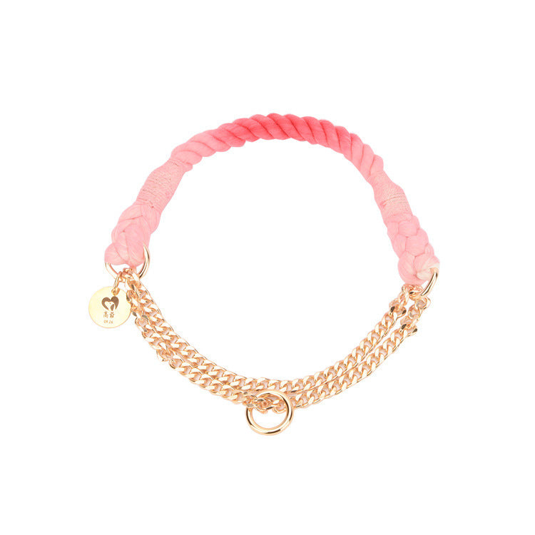 HKM-939731 Stylish Hand-Woven Gradient Color Dog Collar - All Season Cotton Thread Design