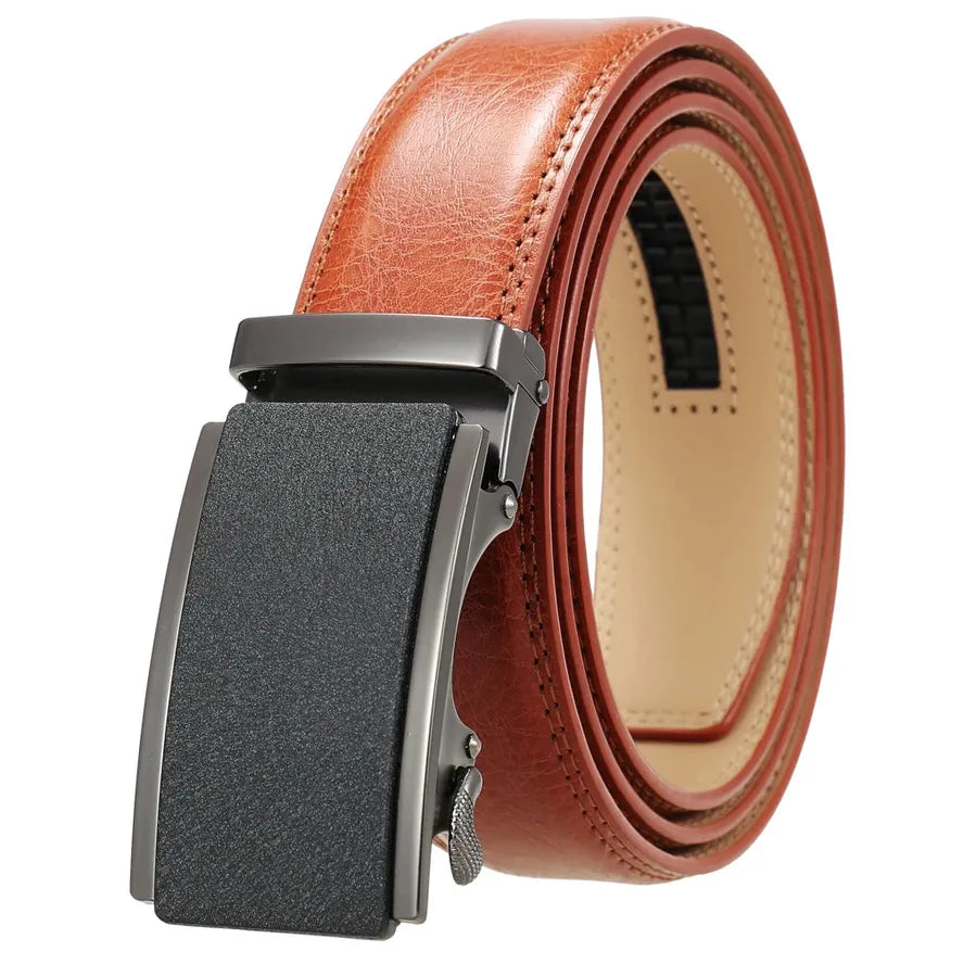 HKM-119379 Automatic Business Ratchet Men Cowhide Leather Belt - Custom Logo Available