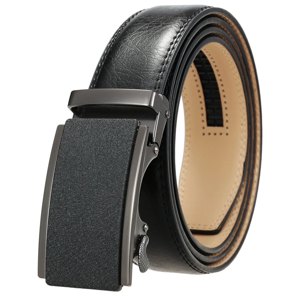 HKM-119379 Automatic Business Ratchet Men Cowhide Leather Belt - Custom Logo Available