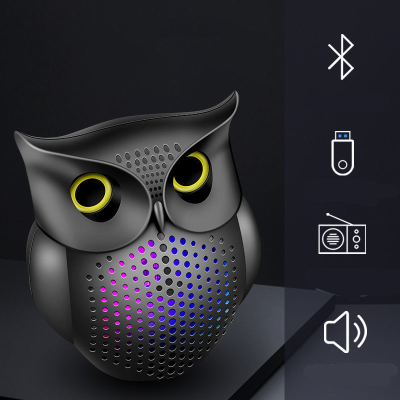 KTX-053459 Creative Owl Wireless Bluetooth Speaker - Compact 5W Portable Design, USB Rechargeable, Black Plastic Shell