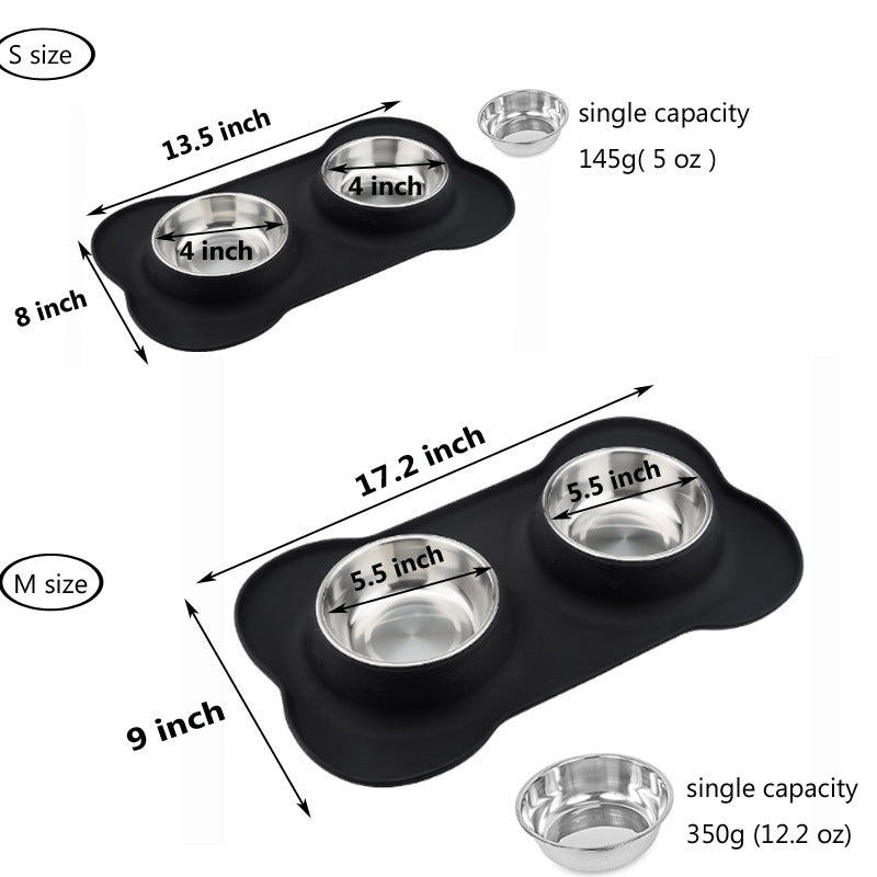 HKM-339987 Silicone Bone-Shaped Pet Mat with Stainless Steel Bowl for Dogs and Cats