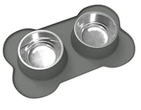 HKM-339987 Silicone Bone-Shaped Pet Mat with Stainless Steel Bowl for Dogs and Cats