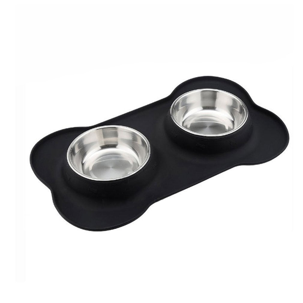 HKM-339987 Silicone Bone-Shaped Pet Mat with Stainless Steel Bowl for Dogs and Cats