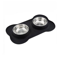 HKM-339987 Silicone Bone-Shaped Pet Mat with Stainless Steel Bowl for Dogs and Cats