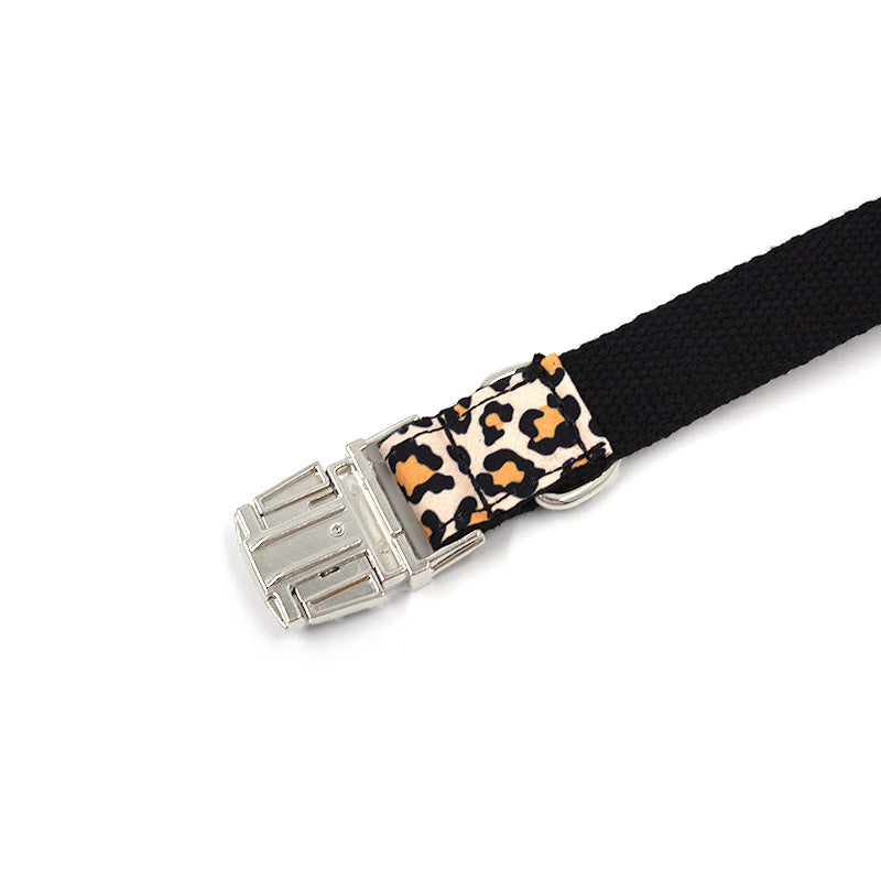 HKM-690771 Leopard Print Dog Collar - Fashionable Polyester Accessory for Pets