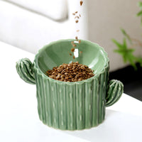 HKM-863123 Ceramic High-Leg Cat and Dog Bowls in Cactus Designs - Available in Single and Double Branch Options