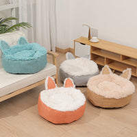 HKM-170387 Cozy Cat Ear Plush Bed with Non-Slip Bottom for Indoor Cats