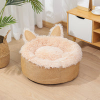 HKM-170387 Cozy Cat Ear Plush Bed with Non-Slip Bottom for Indoor Cats