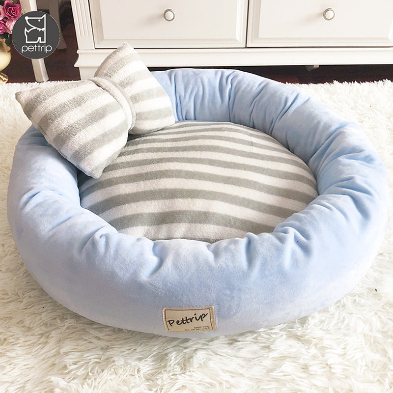 HKM-725139 Crystal Velvet Round Pet Kennel with Included Pillow - Available in Blue, Pink, and Purple, Sizes S, M, L