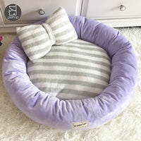 HKM-725139 Crystal Velvet Round Pet Kennel with Included Pillow - Available in Blue, Pink, and Purple, Sizes S, M, L