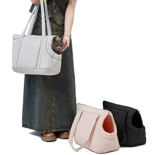 JMT-218506 Korean Style Quilted Pet Carrier Bag for Cats and Small Animals - Portable and Stylish Travel Design