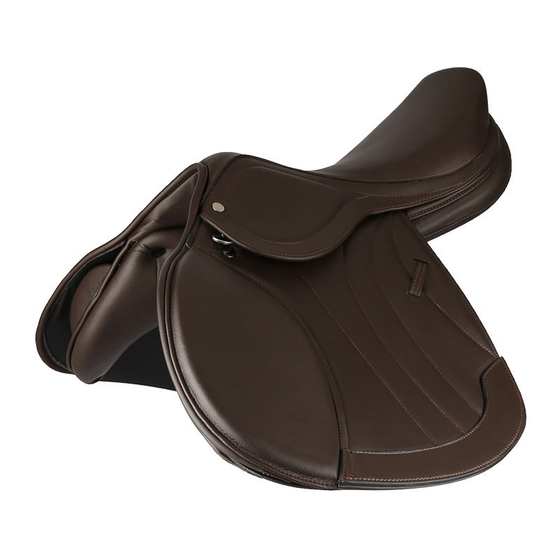 HKM-116115 Microfiber Double-Layer Teaching Saddle for Equestrian Sports, Available in Black and Light Brown, Sizes 17 and 17.5