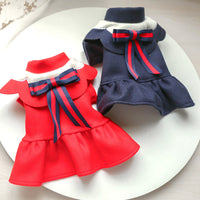 HKM-106387 British Style Woolen Costume for Pets - Autumn and Winter Skirt Outfit for Cats and Dogs