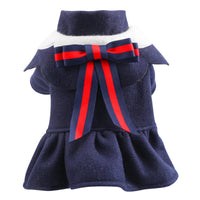 HKM-106387 British Style Woolen Costume for Pets - Autumn and Winter Skirt Outfit for Cats and Dogs