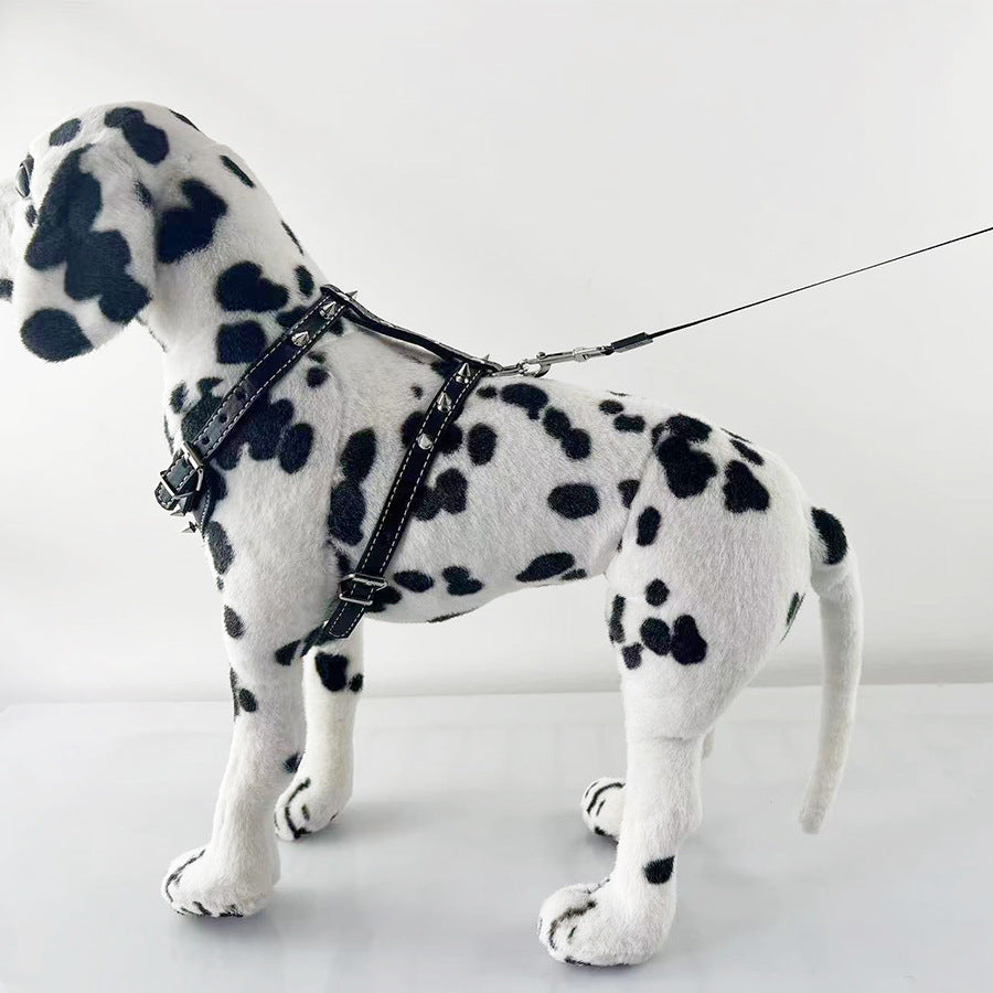 HKM-520659 Leather Spiked Studded Dog Harness Vest for Small Breeds - Black, Adjustable Neck & Chest Size