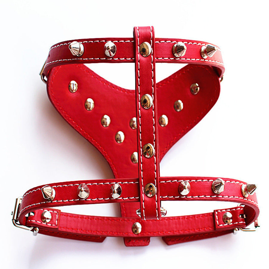 HKM-520659 Leather Spiked Studded Dog Harness Vest for Small Breeds - Black, Adjustable Neck & Chest Size
