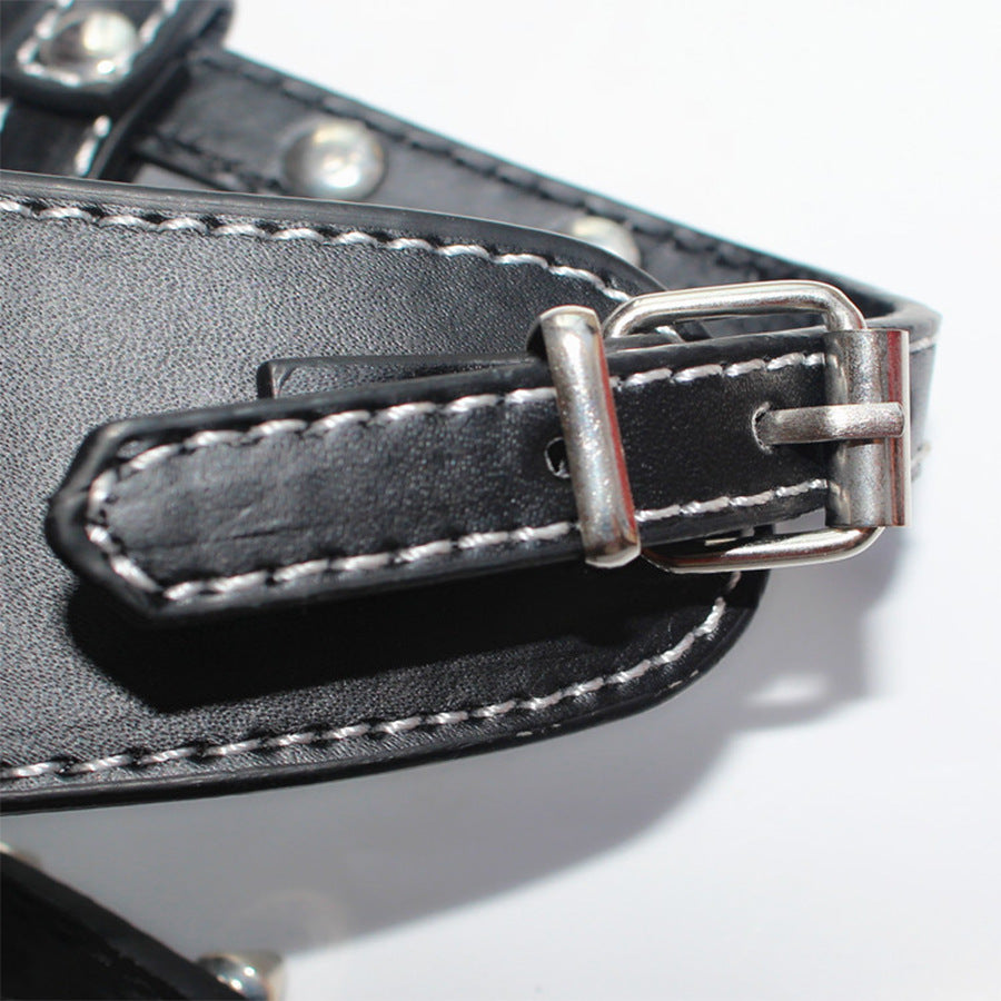 HKM-520659 Leather Spiked Studded Dog Harness Vest for Small Breeds - Black, Adjustable Neck & Chest Size