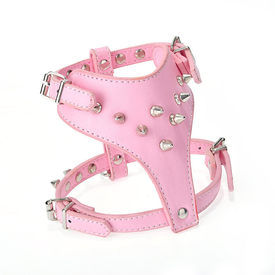 HKM-520659 Leather Spiked Studded Dog Harness Vest for Small Breeds - Black, Adjustable Neck & Chest Size
