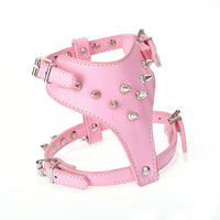 HKM-520659 Leather Spiked Studded Dog Harness Vest for Small Breeds - Black, Adjustable Neck & Chest Size