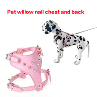 HKM-520659 Leather Spiked Studded Dog Harness Vest for Small Breeds - Black, Adjustable Neck & Chest Size