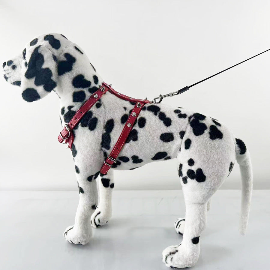 HKM-520659 Leather Spiked Studded Dog Harness Vest for Small Breeds - Black, Adjustable Neck & Chest Size