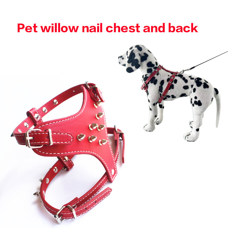 HKM-520659 Leather Spiked Studded Dog Harness Vest for Small Breeds - Black, Adjustable Neck & Chest Size