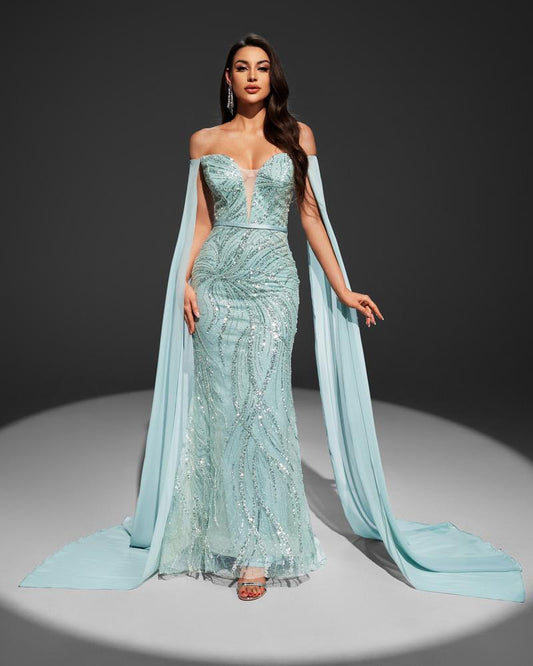 HKM-348435 Elegant Women's Green Evening Dress with Flattering Silhouette