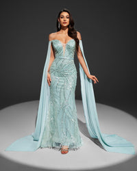 HKM-348435 Elegant Women's Green Evening Dress with Flattering Silhouette