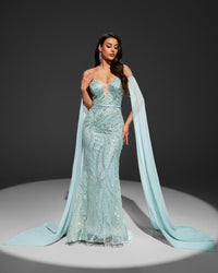HKM-348435 Elegant Women's Green Evening Dress with Flattering Silhouette