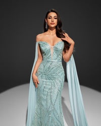 HKM-348435 Elegant Women's Green Evening Dress with Flattering Silhouette