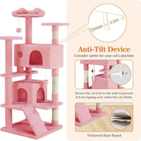 HKM-398931 Multi-Level Cat Tree with Sisal Posts, Plush Toys, and Cozy Rest Areas for Indoor Cats