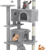 HKM-398931 Multi-Level Cat Tree with Sisal Posts, Plush Toys, and Cozy Rest Areas for Indoor Cats