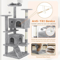 HKM-398931 Multi-Level Cat Tree with Sisal Posts, Plush Toys, and Cozy Rest Areas for Indoor Cats