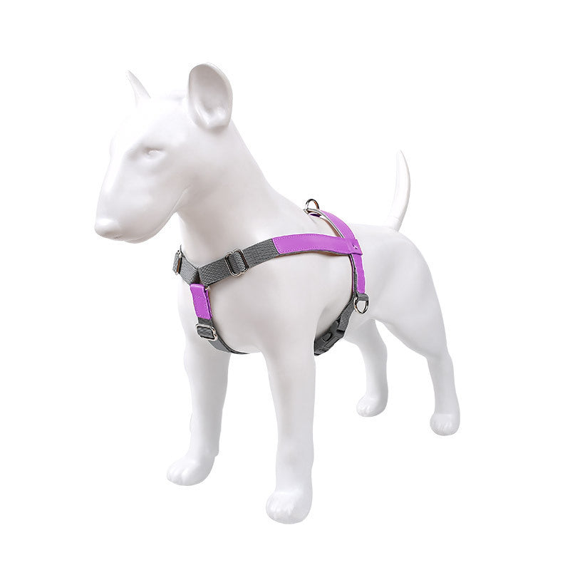 HKM-864147 Stylish PU Leather Pet Dog Chest Harness with Nylon Leash Set