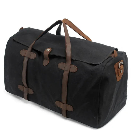 KTX-582931 Large Waterproof Canvas Travel Tote Duffle Bag - 54cm x 22cm x 30cm, Durable with Cowhide Accents