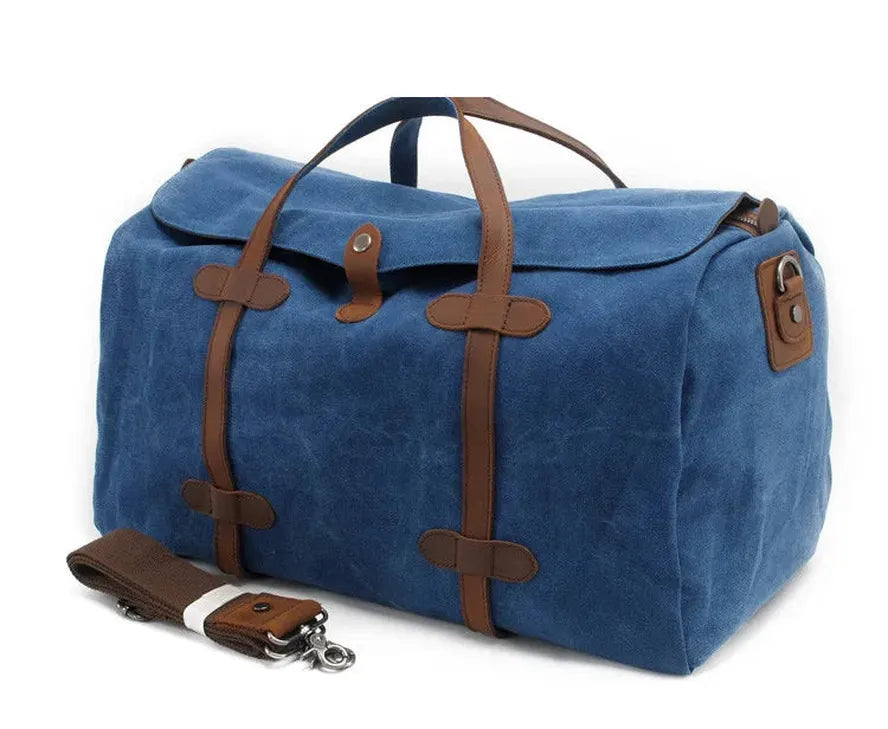 KTX-582931 Large Waterproof Canvas Travel Tote Duffle Bag - 54cm x 22cm x 30cm, Durable with Cowhide Accents