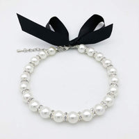 HKM-880787 Elegant Pearl and Rhinestone Dog Necklace ¨C Adjustable Bling Accessory for Small Dogs and Cats