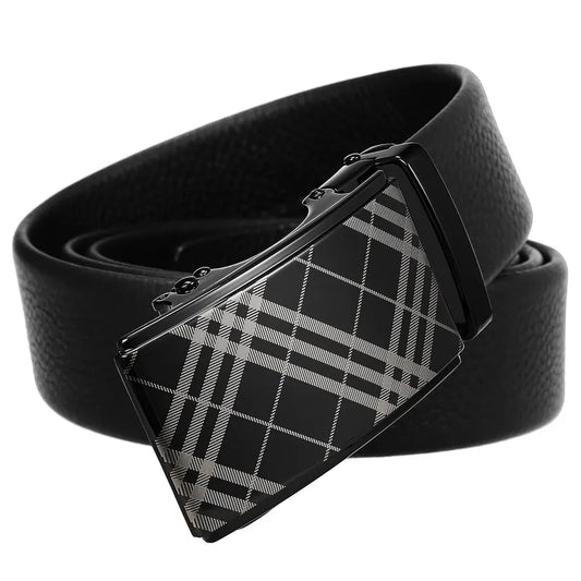 HKM-258195 Automatic Buckle Men's Belt Made of Head Layer Cowhide, Model LY36-24871-5