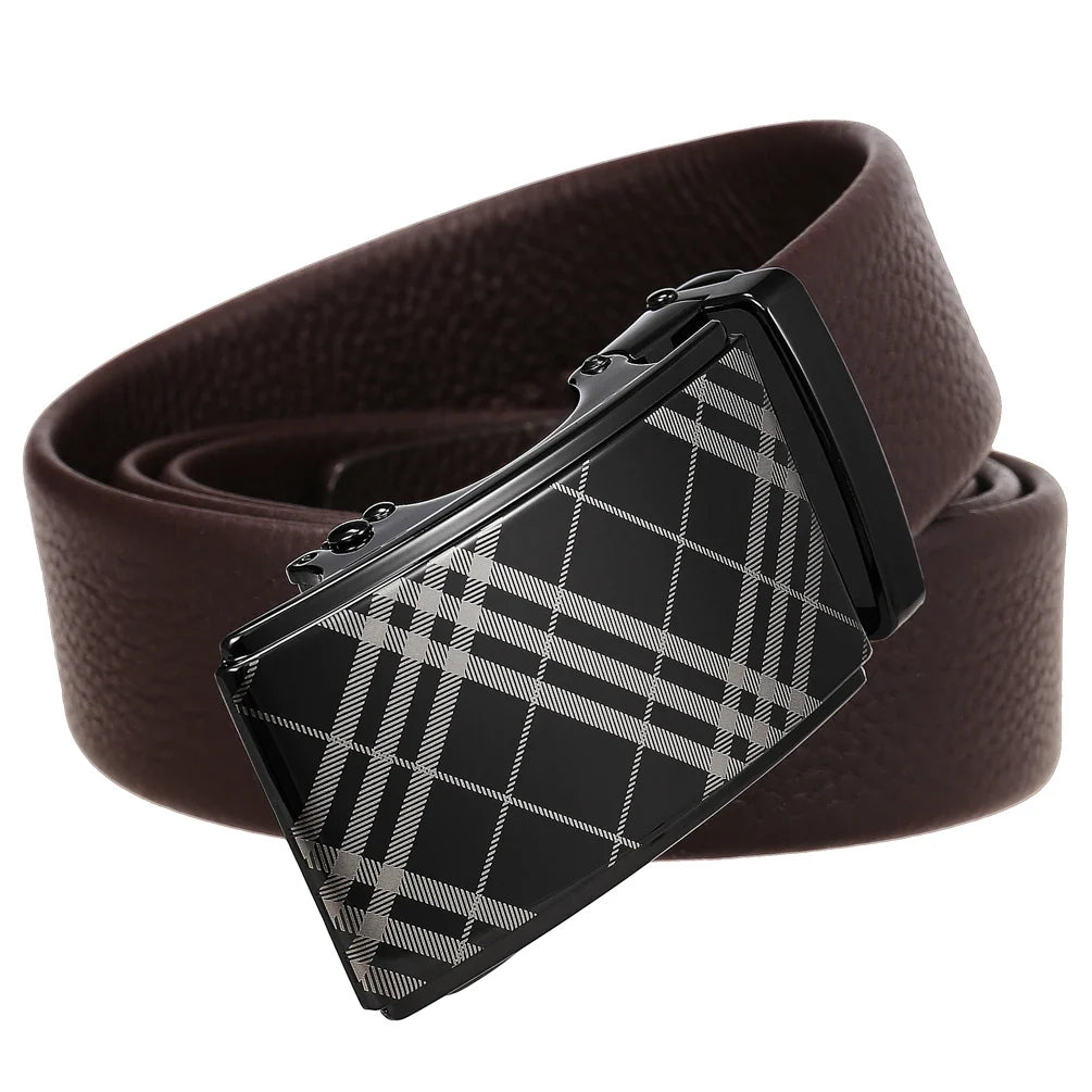 HKM-258195 Automatic Buckle Men's Belt Made of Head Layer Cowhide, Model LY36-24871-5