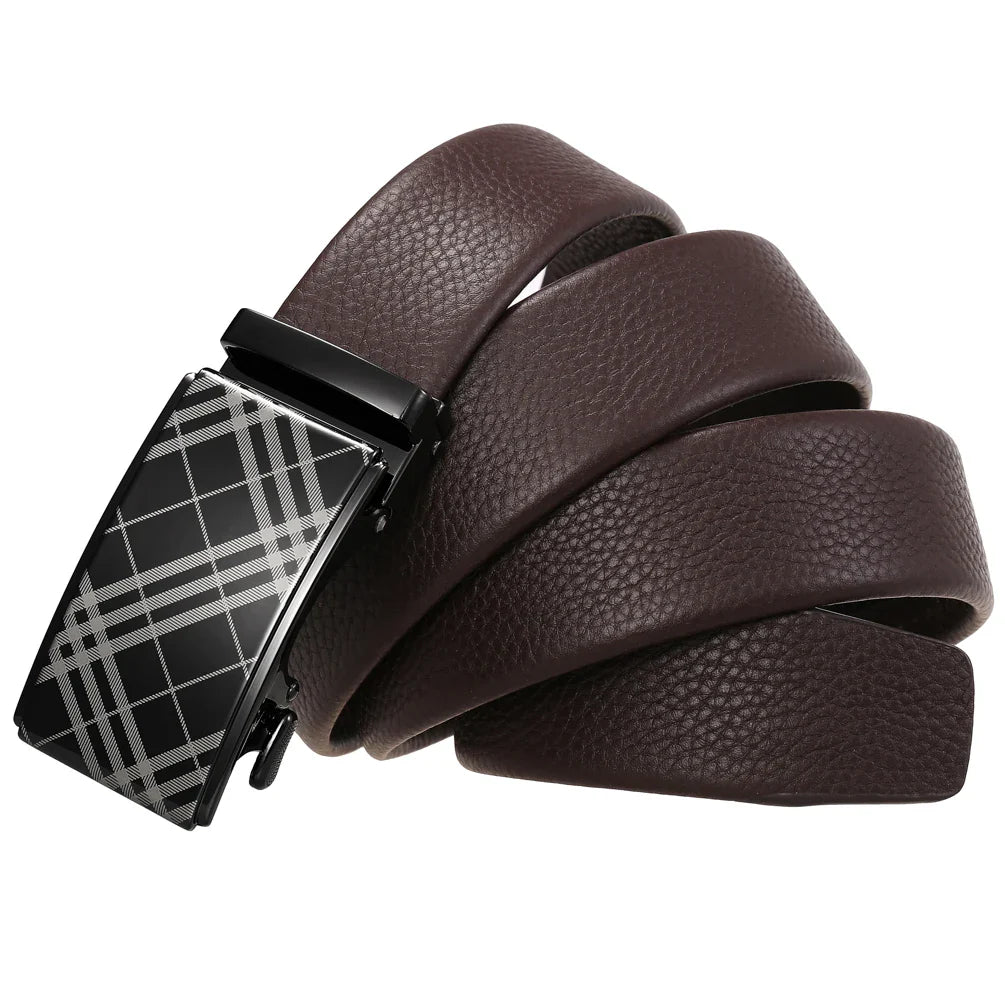HKM-258195 Automatic Buckle Men's Belt Made of Head Layer Cowhide, Model LY36-24871-5