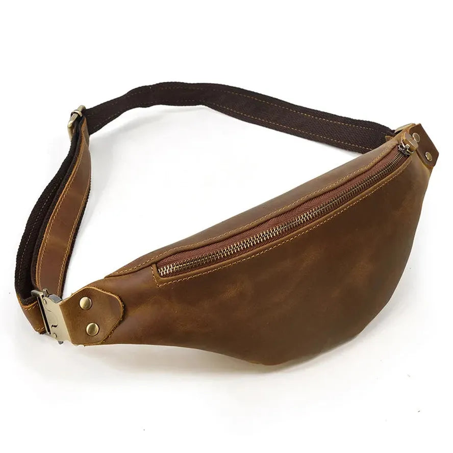 HKM-615507 Retro Genuine Leather Multifunctional Waist Bag for Men - Waterproof Chest Pack in Various Colours