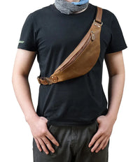HKM-615507 Retro Genuine Leather Multifunctional Waist Bag for Men - Waterproof Chest Pack in Various Colours