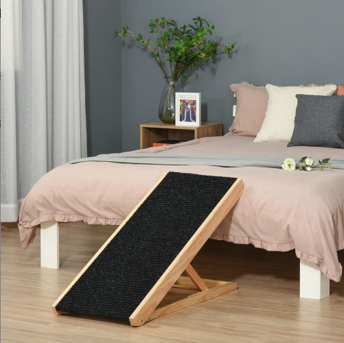HKM-085907 Height-Adjustable and Foldable Elevated Pet Ramp for Dogs, Cats, and Rabbits, Sturdy Wood Construction