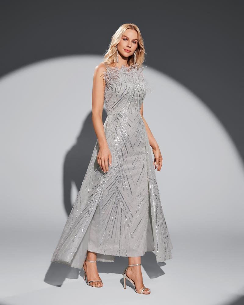 HKM-167635 Elegant Silver Evening Dress for Formal Occasions - Model EZ25018