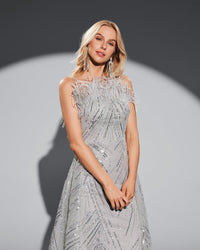 HKM-167635 Elegant Silver Evening Dress for Formal Occasions - Model EZ25018